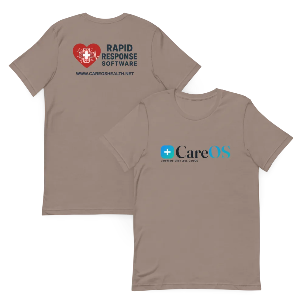 CareOS Comfort Tee in Pebble, front and back